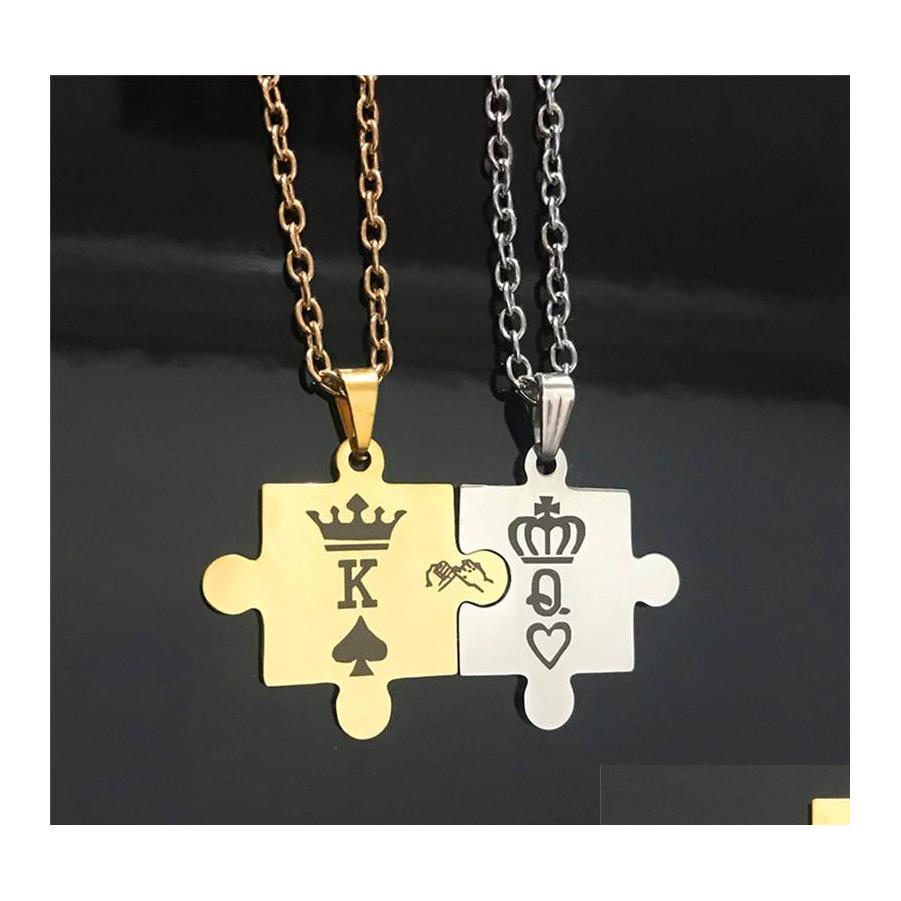 

Pendant Necklaces 2Pcs Romantic K And Q Couple High Quality Splice Stainless Steel Gold Sier Color Crown Jewelry Drop Delivery Pendan Ototf