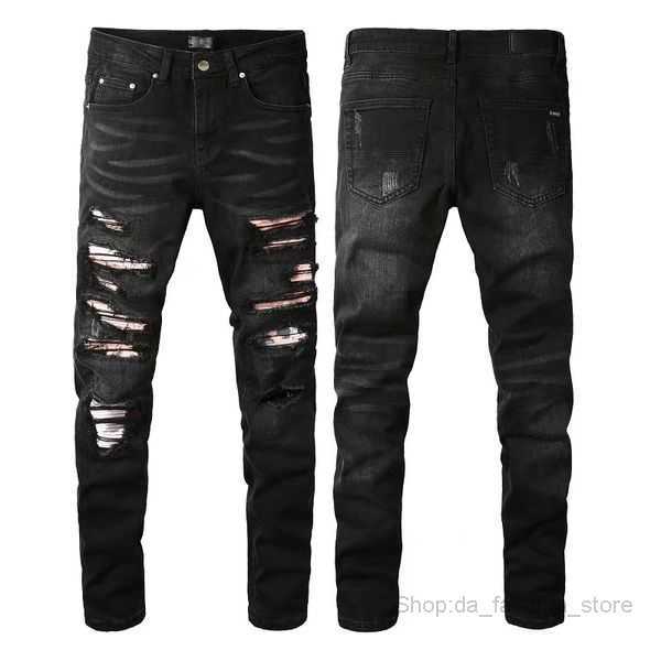 

Mens Designer Jeans Badge Rips Stretch Black Fashion Men's Distressed Ripped Skinny Eans Slim Motorcycle Moto Biker Causal Denim Pants 53size 28-36 J5HC