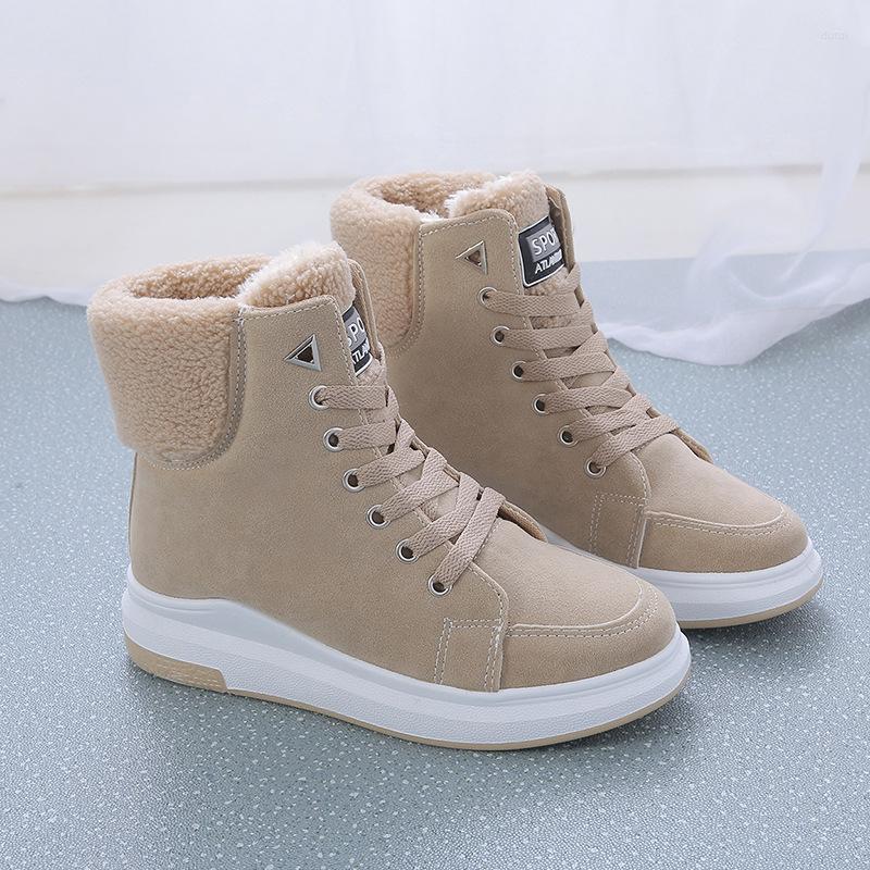 

Boots Comemore Platform Boot Women Plush Warm Short Women's Korean Casual Snow Students Cotton Shoes High Top Sneakers, Beige