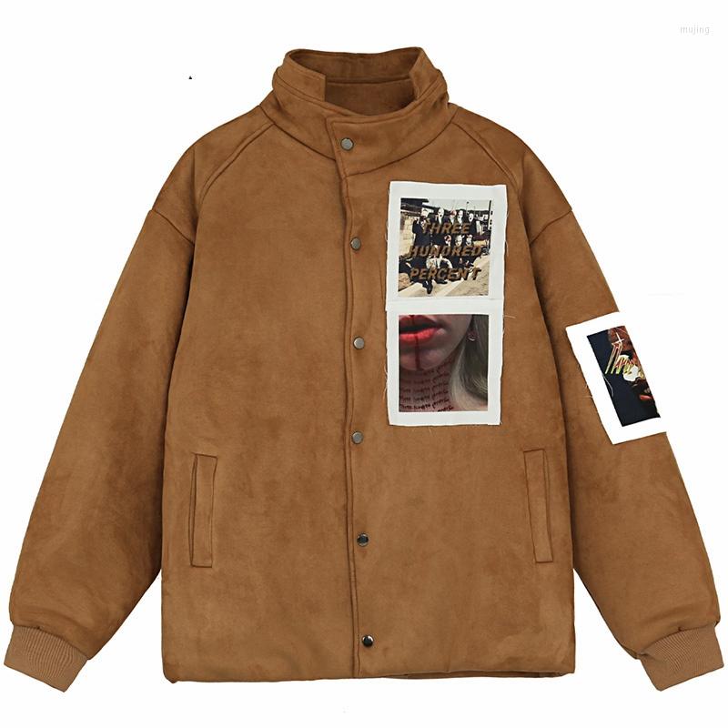 

Men's Down Hip Hop Parka Jacket Coat Mens Streetwear Graphic Printed Harajuku Cotton Velvet Outwear Winter Warm Thick, A144mj06 brown