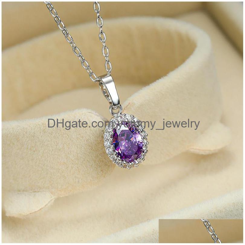

Pendant Necklaces Vintage Rose Gold Color Chain Necklace Dainty Female Purple Red Crystal For Women Oval Stone Wedding Necklacependa Dhslw