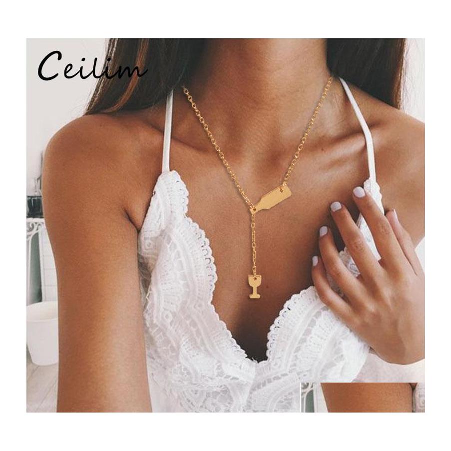 

Pendant Necklaces 1Pc Beer Cup Long Necklace For Women Wine Bottle Gold Sier Color Chain Party Fashion Gift Jewelry Wholesale Drop D Otyaf