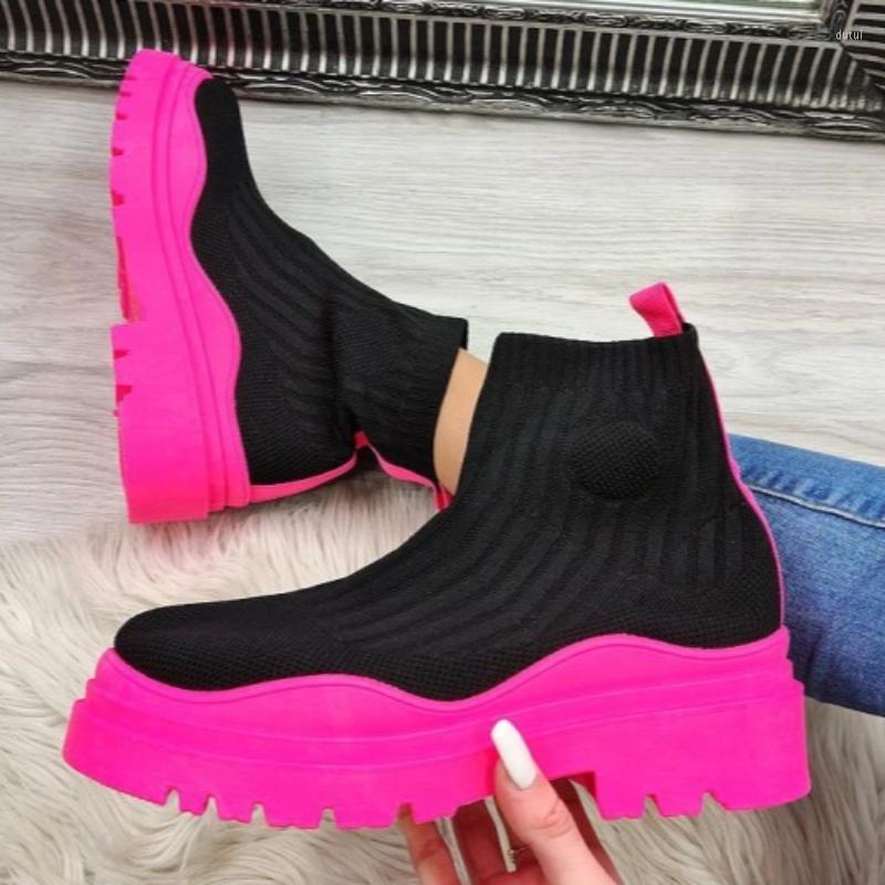 

Boots Women's Socks Shoes 2023 Spring Autumn Fashion Breathable Casual Wedges Platform Ankle Zapatos De Mujer Goth, Beige