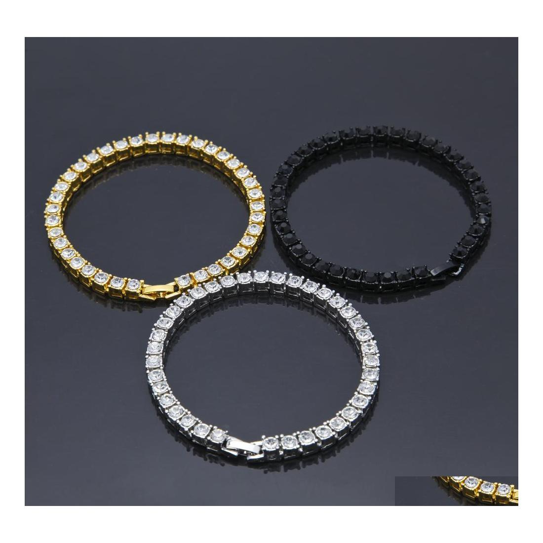 

Charm Bracelets Pretty Mens Iced Out 1 Row Hop Jewelry Bling Clear Simated Gold Chain Diamond Bracelet Drop Delivery Dhfwq
