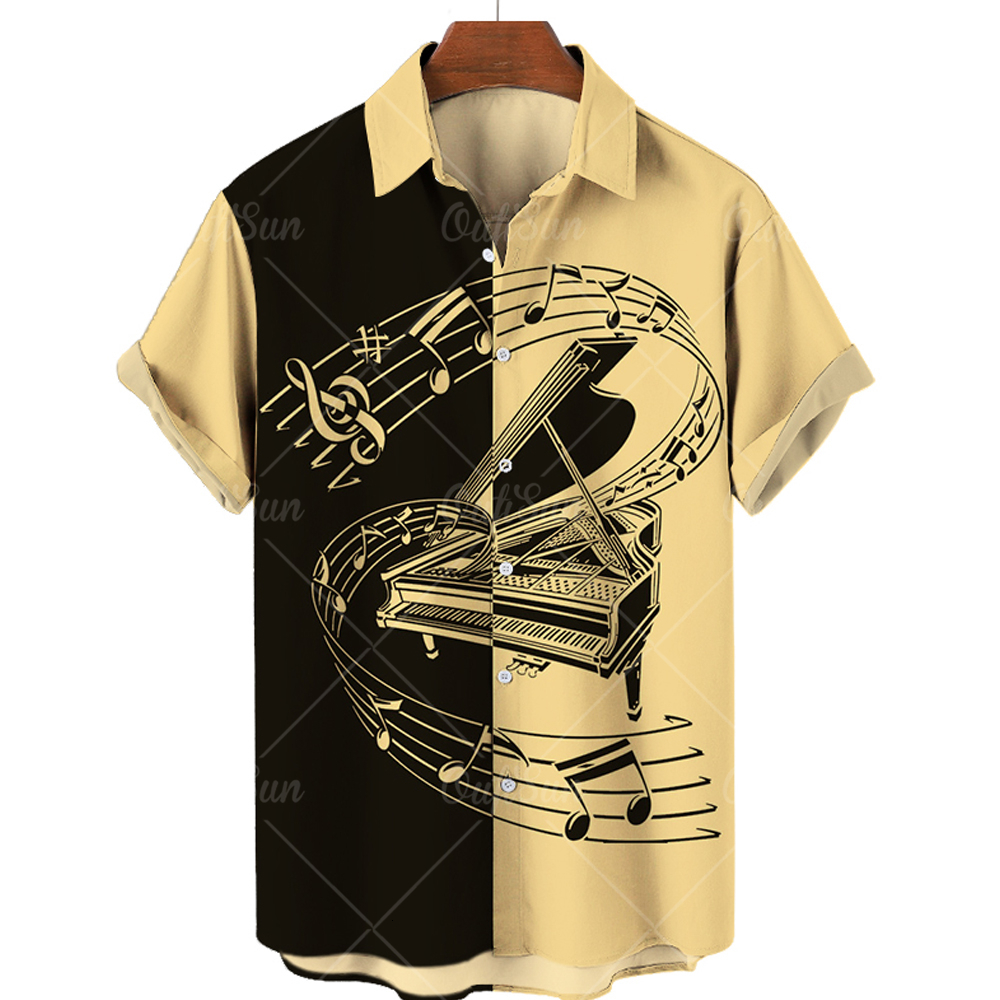 

Men's Casual Shirts Summer Clothing Hawaiian shirts Fashion 3d piano music Note Short Sleeve Lapel Single Button Beach Tops 230202, Zm-2672