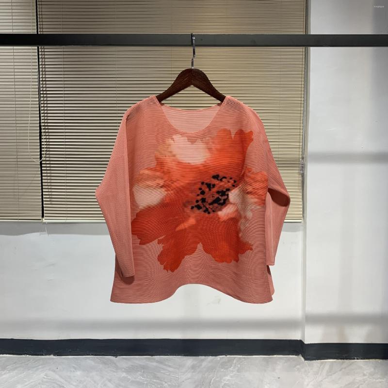 

Women's T Shirts Miyake Pleated Autumn Ladies Fashion Loose Casual Pullover Print Top, Picture color