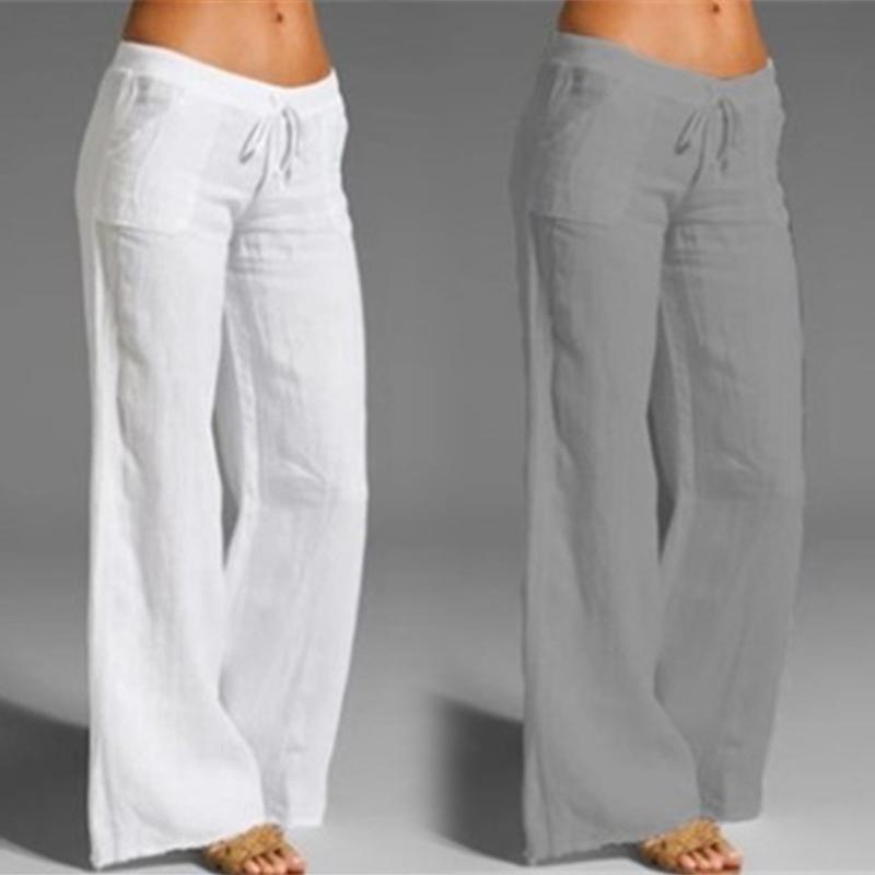 

Women's Pants & Capris 2023 Women Vintage Wide Leg Solid Color Cotton And Linen Casual Loose Trouser Fashion High Waist, Black