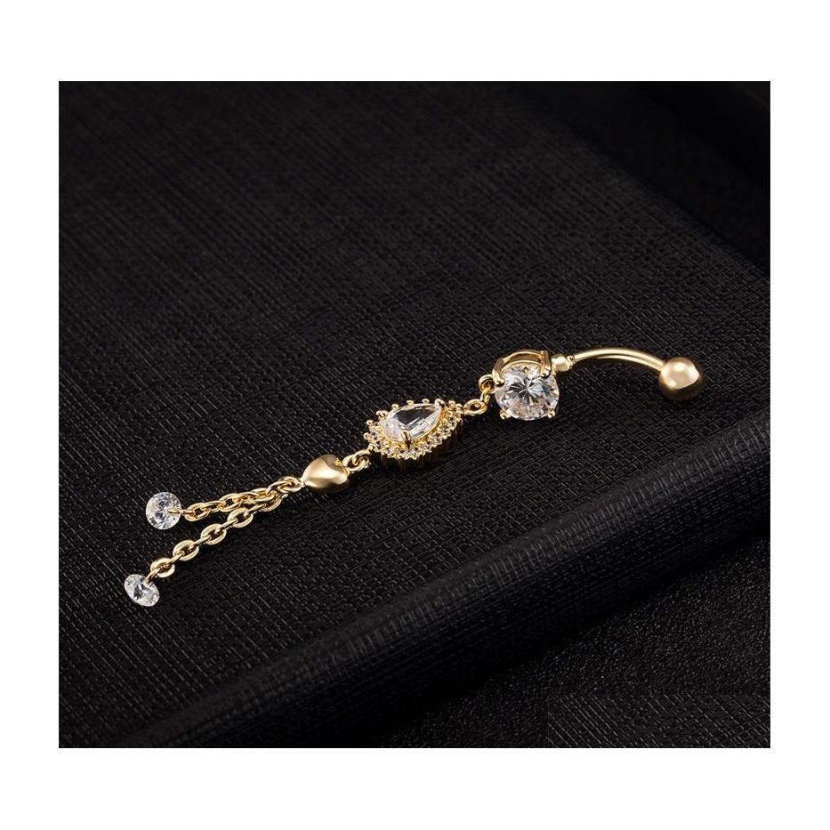 

Navel Bell Button Rings Sexy Belly Dance Ring 18K Ylloew Gold Plated Cz Water Drop Tassels Body Jewelry For Girls C3 Delivery Dh5Sb