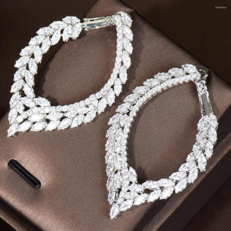 

Stud Earrings HIBRIDE Shining Cubic Zircon White Gold Plated Leaf Shaped Geometric Big For Women Bridal Party Jewelry E-246