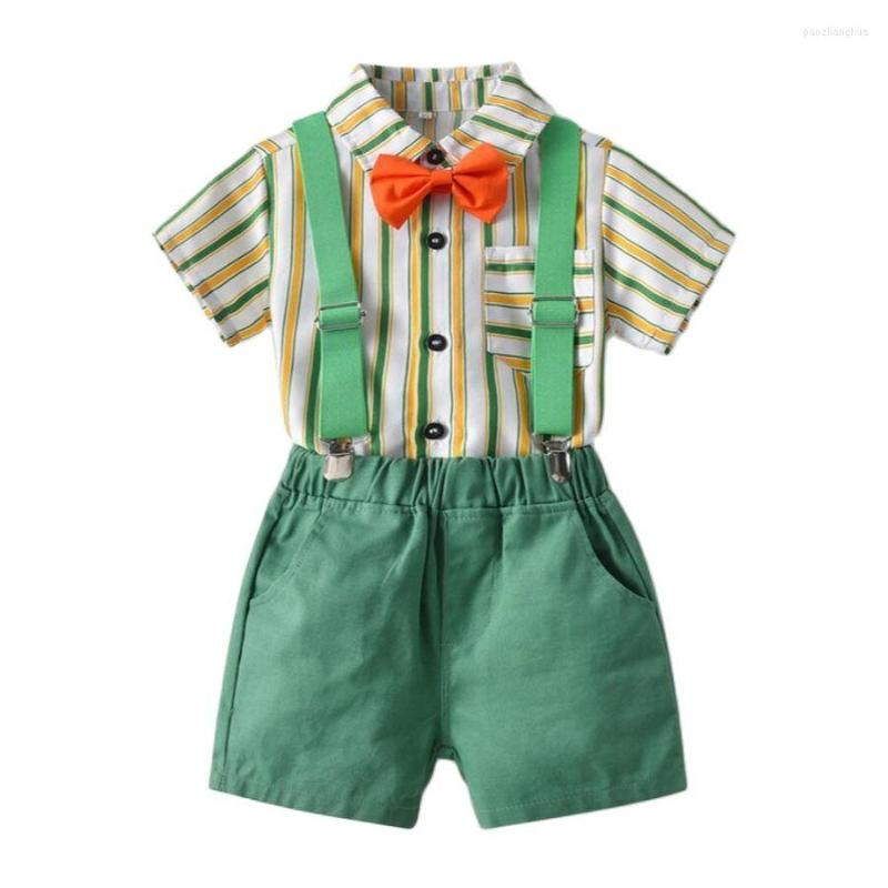 

Clothing Sets Fashion Toddler Boys Cotton Plaid Short Sleeve Shirt Suspenders Shorts Baby Gentleman 2Pcs Suit, Pink