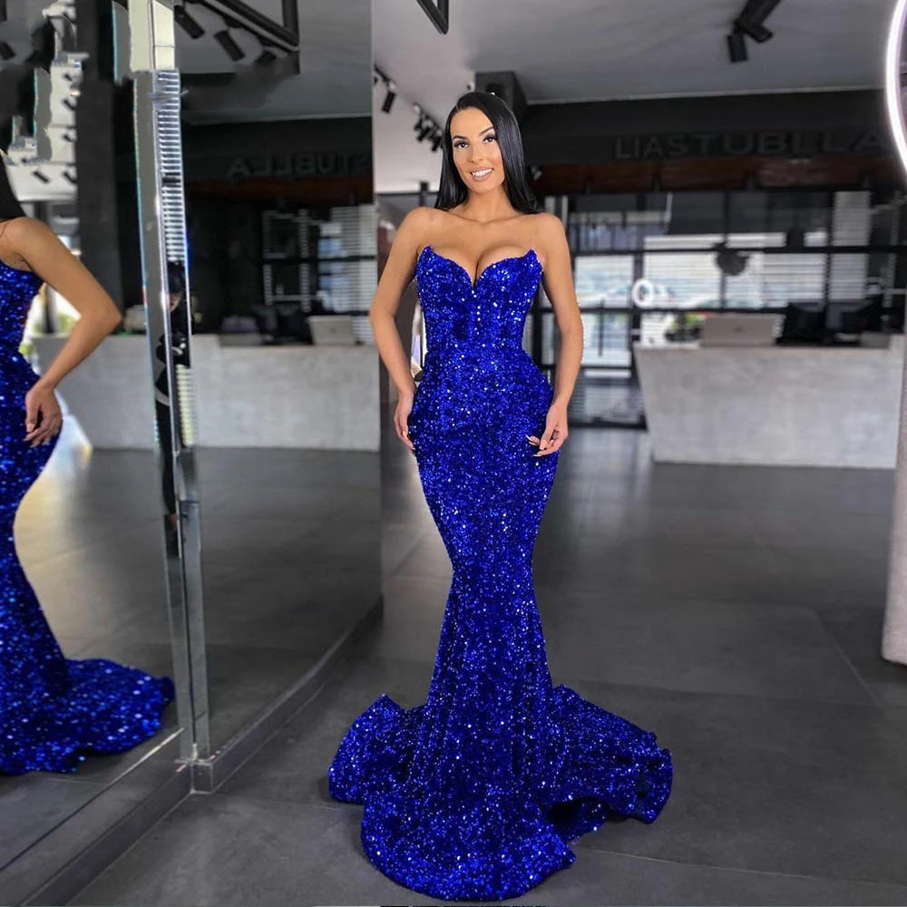 

royal blue Sexy Green Sequins Sleeveless Mermaid Evening Dresses 2023 Formal Sweetheart Neck Women Party Night Gown Vestidos de noche, Water melon