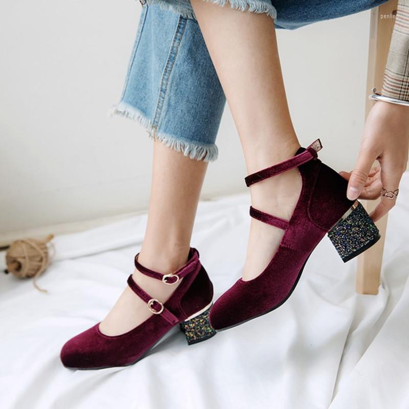 

Dress Shoes Ochanmeb 2023 Spring Velvet Women Double Strap Buckle Wine Red Velour Mary Janes Ladies Bling Glitter Heels Pumps 46, Black velvet shoes