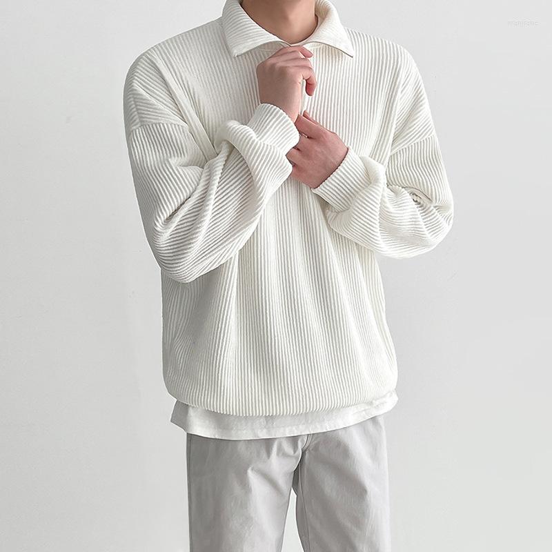 

Men's Sweaters ZCSMLL Polo Collar Sweater Men's Autumn Korean Version Loose Trend Solid Color Pleated Half Zipper Pullover Long Sleeve, Black