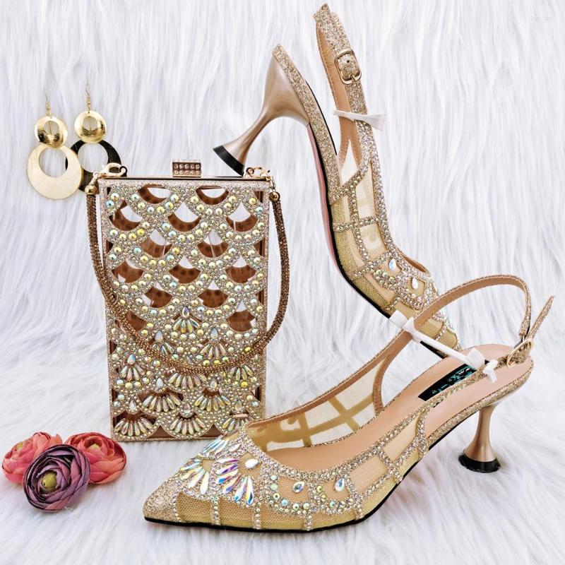 

Dress Shoes High Grade Gold Women Pointed Toe Match Handbag With Crystal Decoration African Dressing Pumps Set QSL061 Heel 7.5CM, Orange