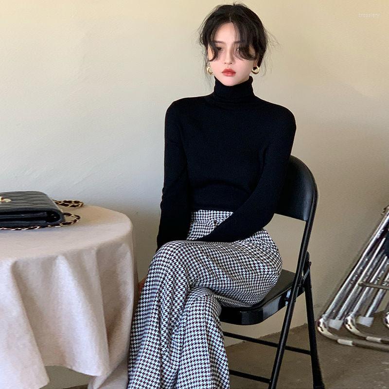 

Women' Pants Vintage Classic Women Full Length Long Plaid Pant Female High-waist Straight Loose Spring Autumn, Black
