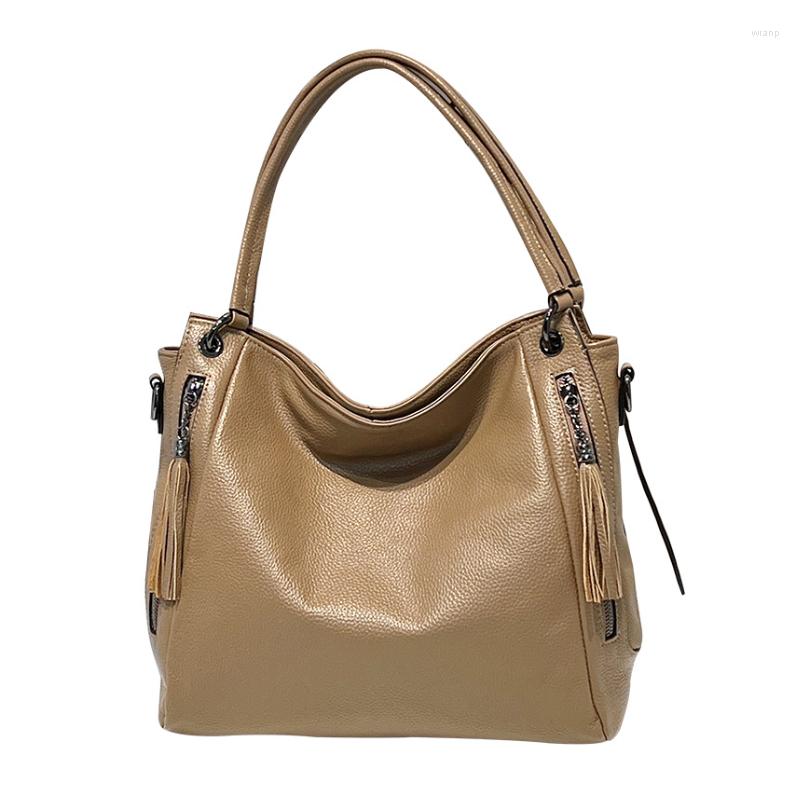 

Evening Bags 2023 Brand Designer Lady Genuine Leather Shoulder Bag High Capacity Casual Handbag Women's Tassel Crossbody Hobos A4, Black