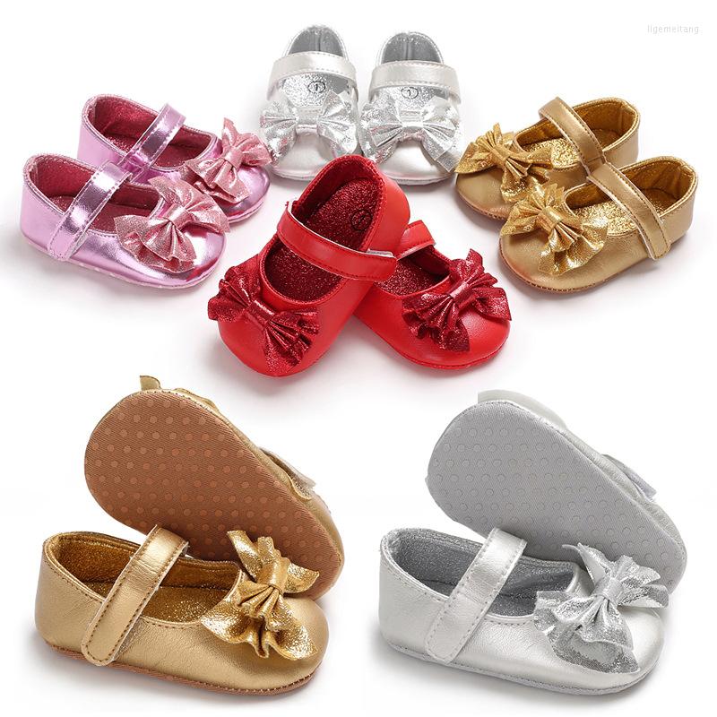 

First Walkers Baby Girls PU Leather Casual Shoes Bow-knot Bling Walker Anti-skip Soft Sole Gifts For Infants Toddlers, Red