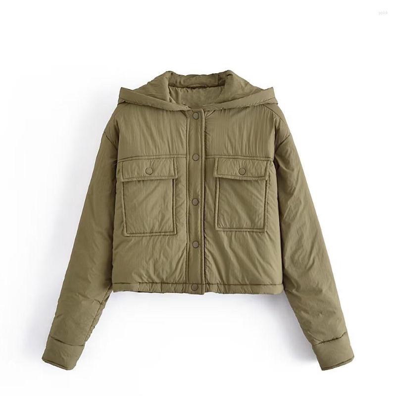 

Women's Trench Coats 2023 Winter Women's Fashion Temperament Solid Color Hooded Pockets With Long-sleeved Loose Cotton Coat, Army green