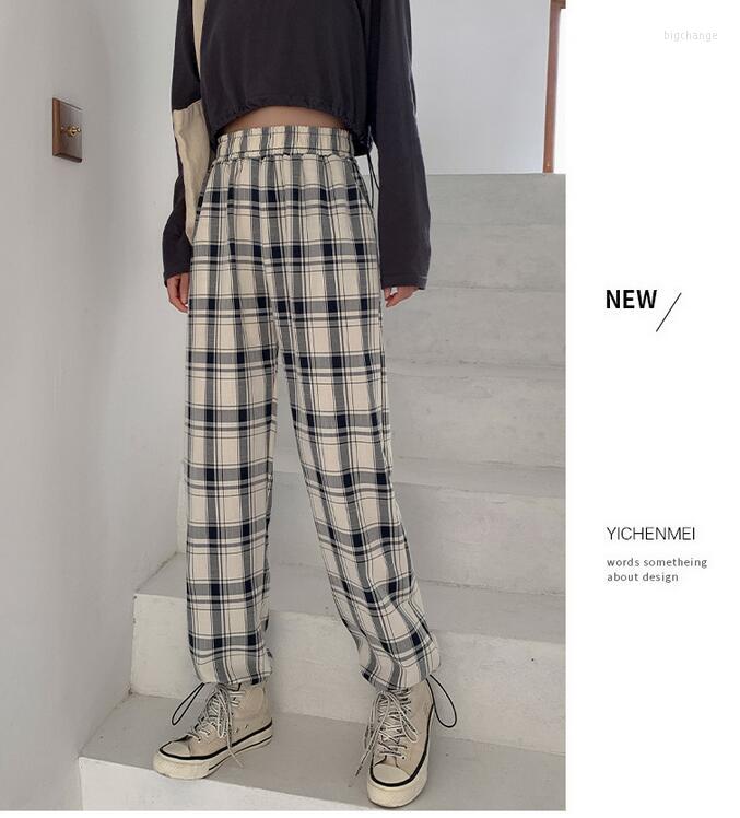 

Women' Pants Plaid Women British Style Wide Trousers High Waist Casual Loose Plus Size, 001