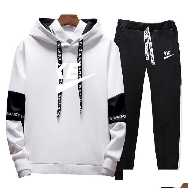 

Men'S Tracksuits Dunk Designers Clothes 2022 Winter Brand Mens Sets Long Sleeve Plover Jogging Trousers 2Pcs Fitness Running Suits S Dhjco, Gray 1
