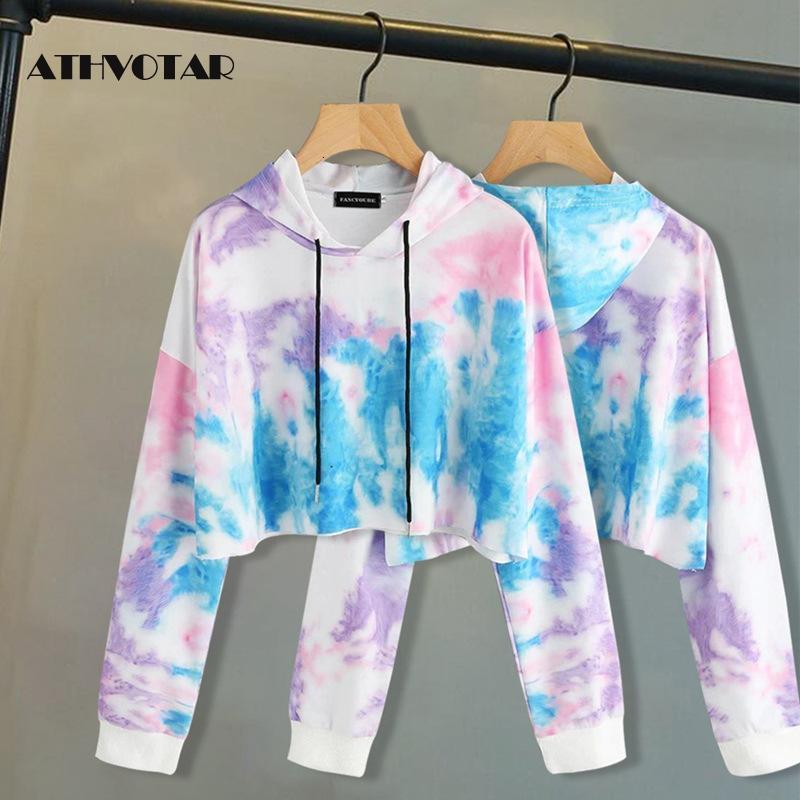

Women's Hoodies Sweatshirts ATHVOTAR Printed Hoodie Sweatshirt Fashion Tie Dye Casual Sports Pullover Winter External Wear 230202, Beige