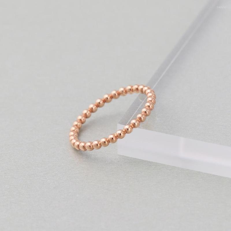 

Cluster Rings Au750 Real Pure 18K Rose Gold Band Women Gift Craved Simple Smooth Glossy Beads Ring 1.8g US Size 5-8