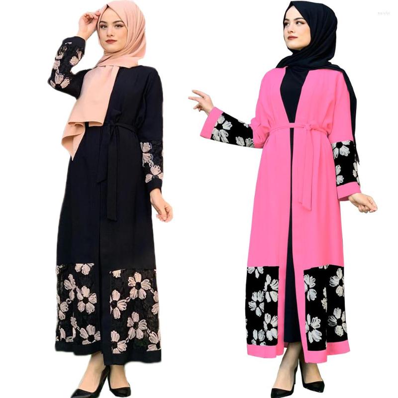 

Ethnic Clothing Open Abaya Muslim Women Long Dress Printed Kimono Patchwork Islamic Ramadan Eid Maxi Robe Thawb Arab Caftan Jilbab Gown