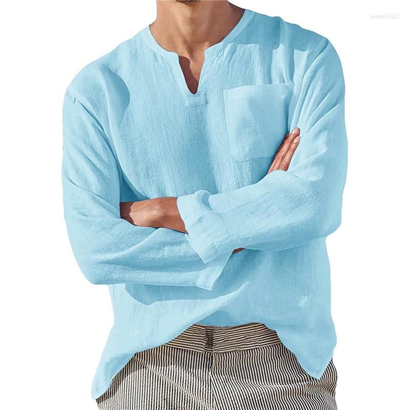 

Men's Casual Shirts Linen Shirt Men Brief Breathable Comfy Solid Color Long Sleeve Loose Harajuku Comfortable Blouse Hawaiian 2023, White