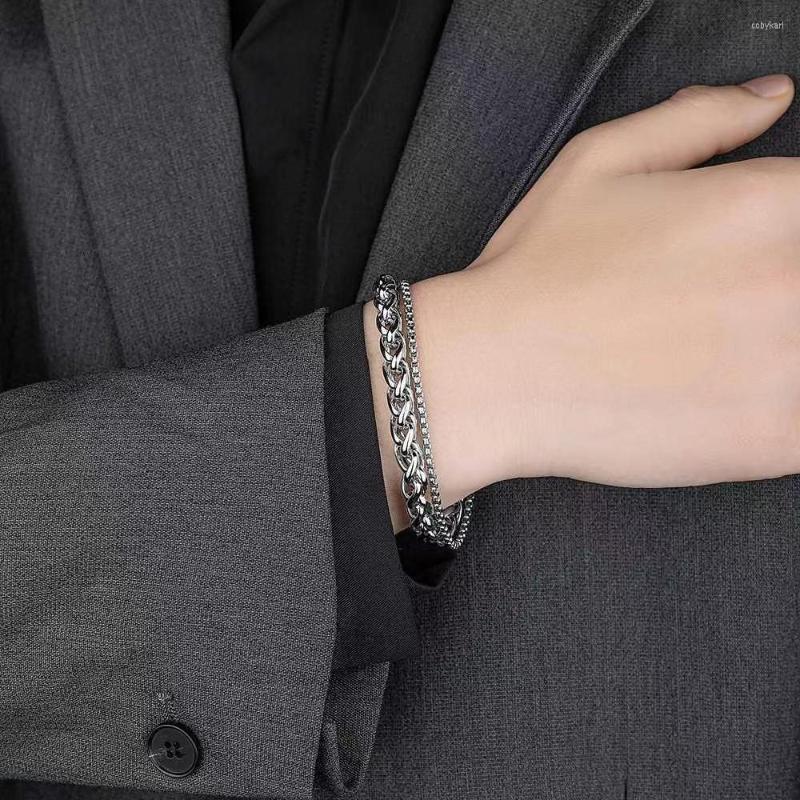 

Strand Titanium Steel Plain Simple Double-layer Bracelet Men's Cool Personality Accessories