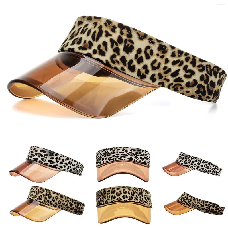 

Wide Brim Hats 2023 Summer Sun Hat Leopard Transparent Empty Top Plastic PVC Sunscreen Visor Caps Outdoor Sports Sunshade Chapeau Femme, White