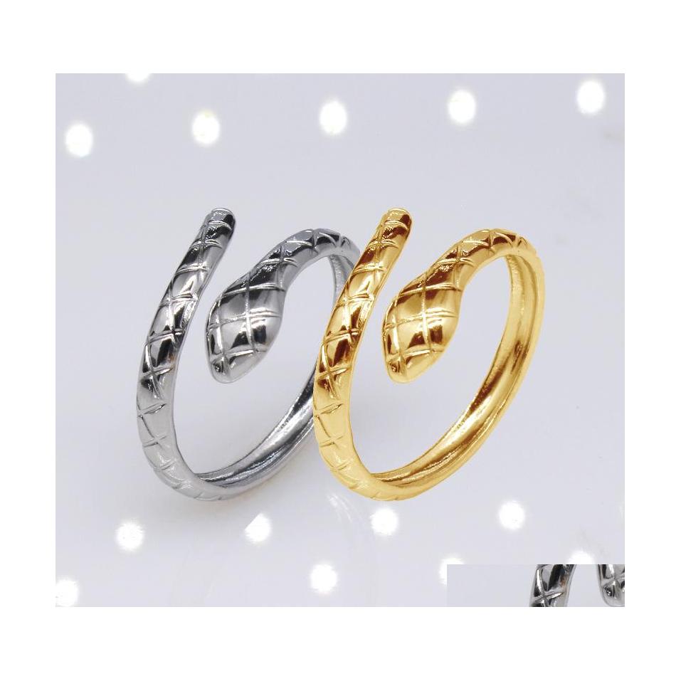 

Band Rings Fashion Jewelry Titanium Stainless Steel Snake Ring Man Opening Adjustable Drop Delivery Dhgmy