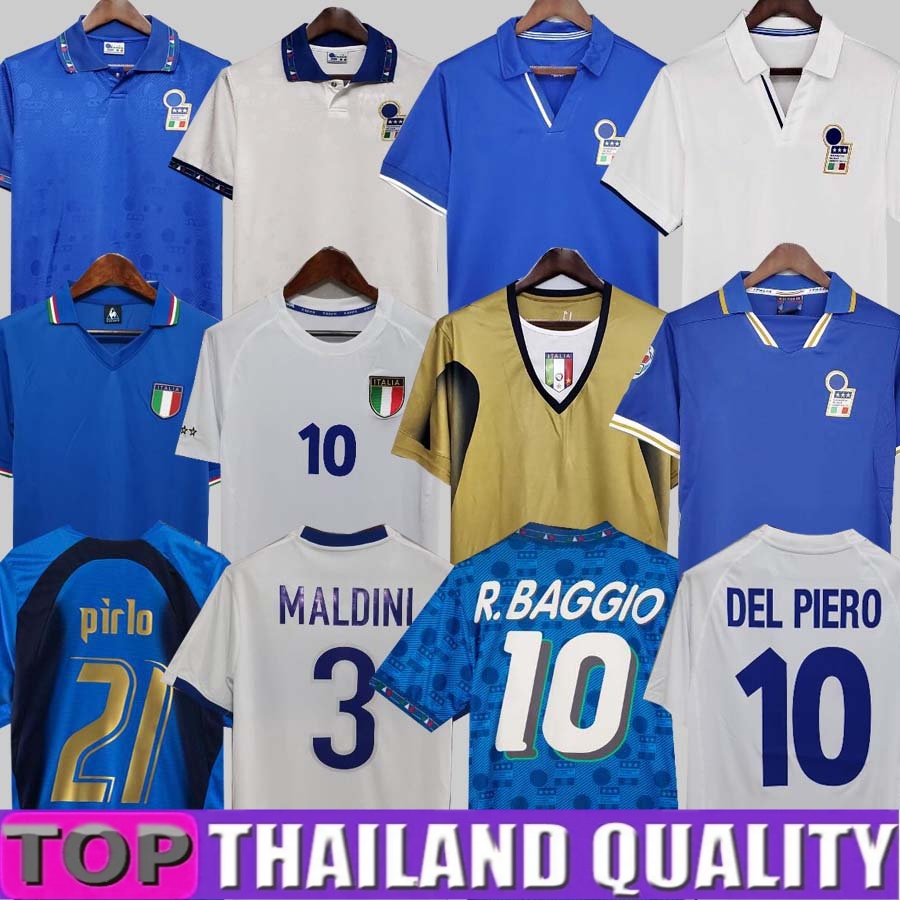 

1982 ItalyS Retro soccer Jersey 1990 1996 1998 2000 HOME football t shirt 1994 Maldini Baggio Donadoni Schillaci Totti Del Piero 2006 Pirlo Inzaghi buffon R. BUFFON men, 1996 away jersey