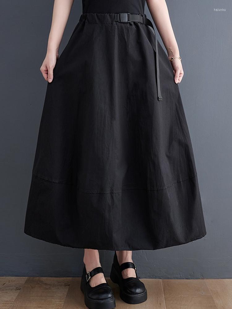 

Skirts Korean Fashion Black Cotton Vintage High Waist Skirt For Woman Summer Casual Loose Long Tutu Womens 2023 Clothing, Beige