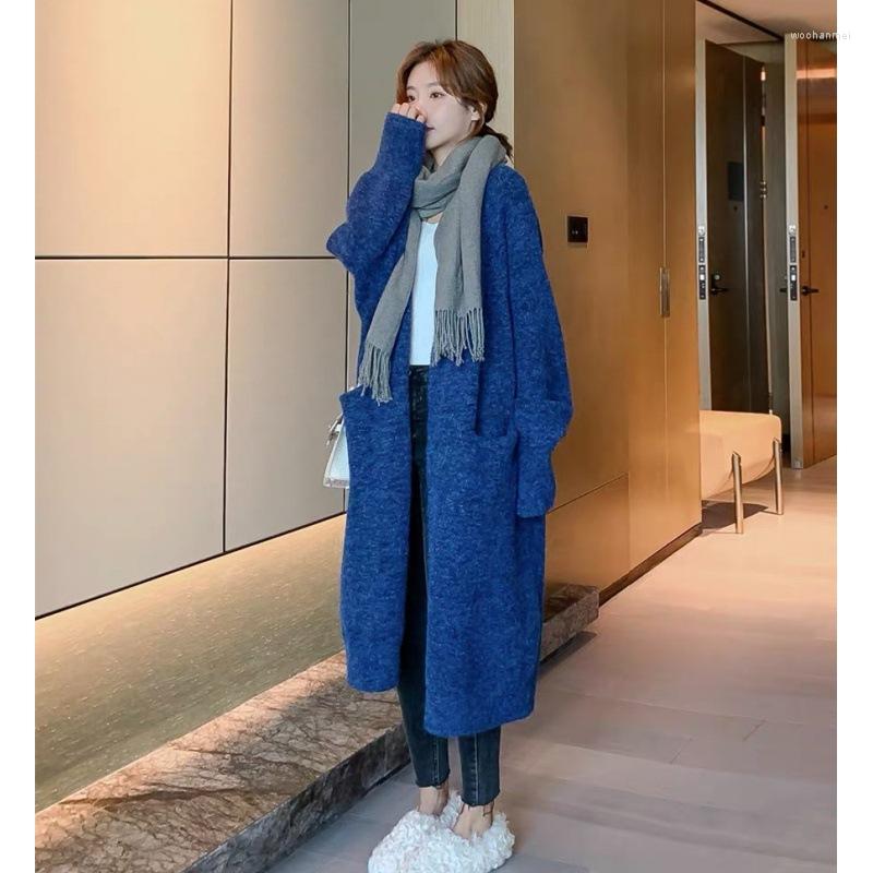 

Women's Knits Knitted Long Midi Cardigan Loose Vintage Sweater Women Autumn Winter Coats Elegant Cashmere V-neck Oversize Outwear Pockets, Black