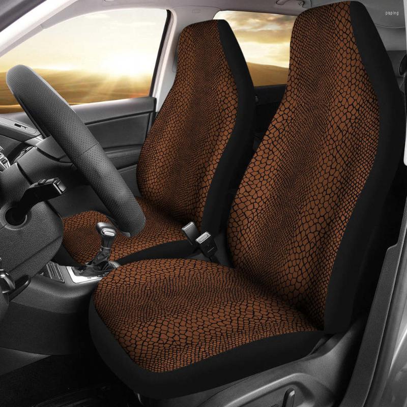 

Car Seat Covers Black Cognac Color Snake Skin Reptile Scales Pattern Pack Of 2 Universal Front Protective Cover