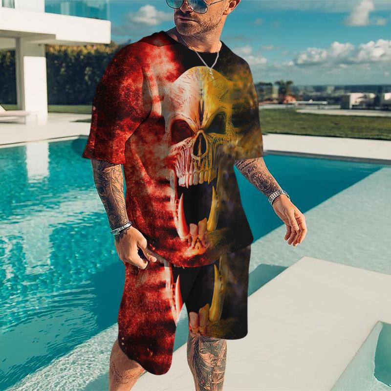

Men's Tracksuits Skull Oversized Tshirts Set Summer Clothes Suit 3D Printing Sportswear Tracksuit Fashion Short-Sleeved T-shirt 2, Ot1447