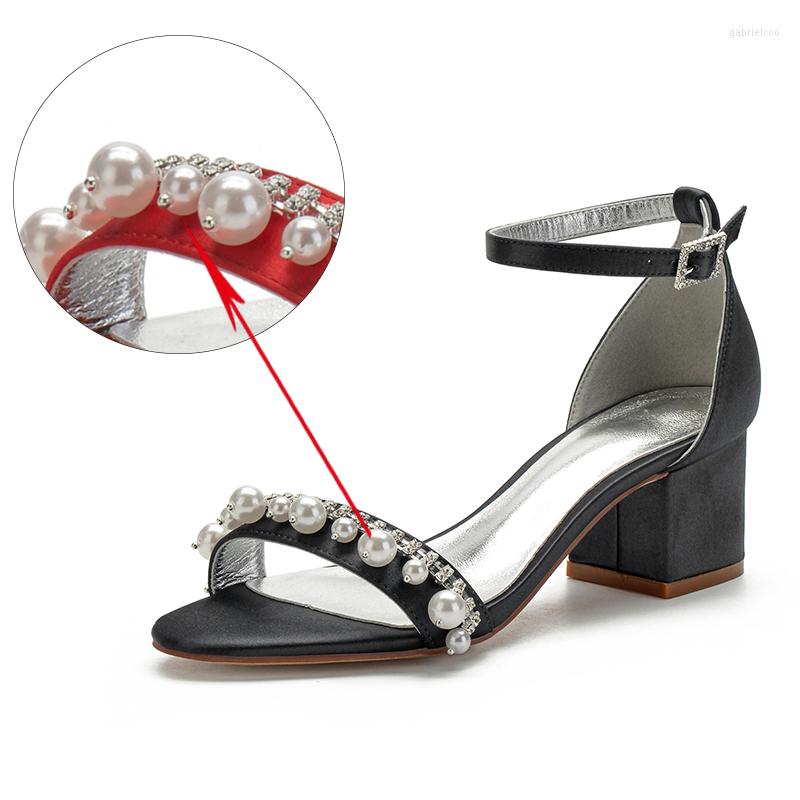 

Sandals Luxury Rhinestones Women Ballerians Shoes Open Toe Satin Evening Ankle Strap Mid Heels Bride Wedding Sandal Summer Pearl, 702-8 rose red