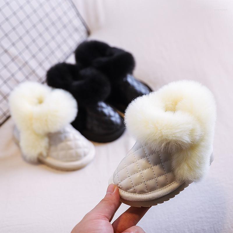 

First Walkers Autumn Winter Baby Snow Boots Solid Color Kids Cotton-padded Shoes Children's Fur For 1-2 Years Old, Black