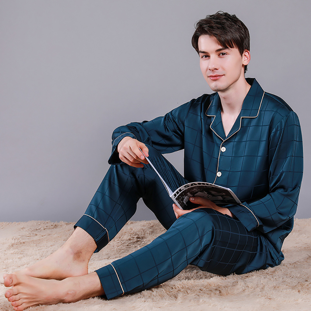 

Men's Sleepwear Men Luxurious Ice Silk Pajamas Spring Summer High Quality Plus Size Pajama Sets Male Comfortable Casual Pijama 230202