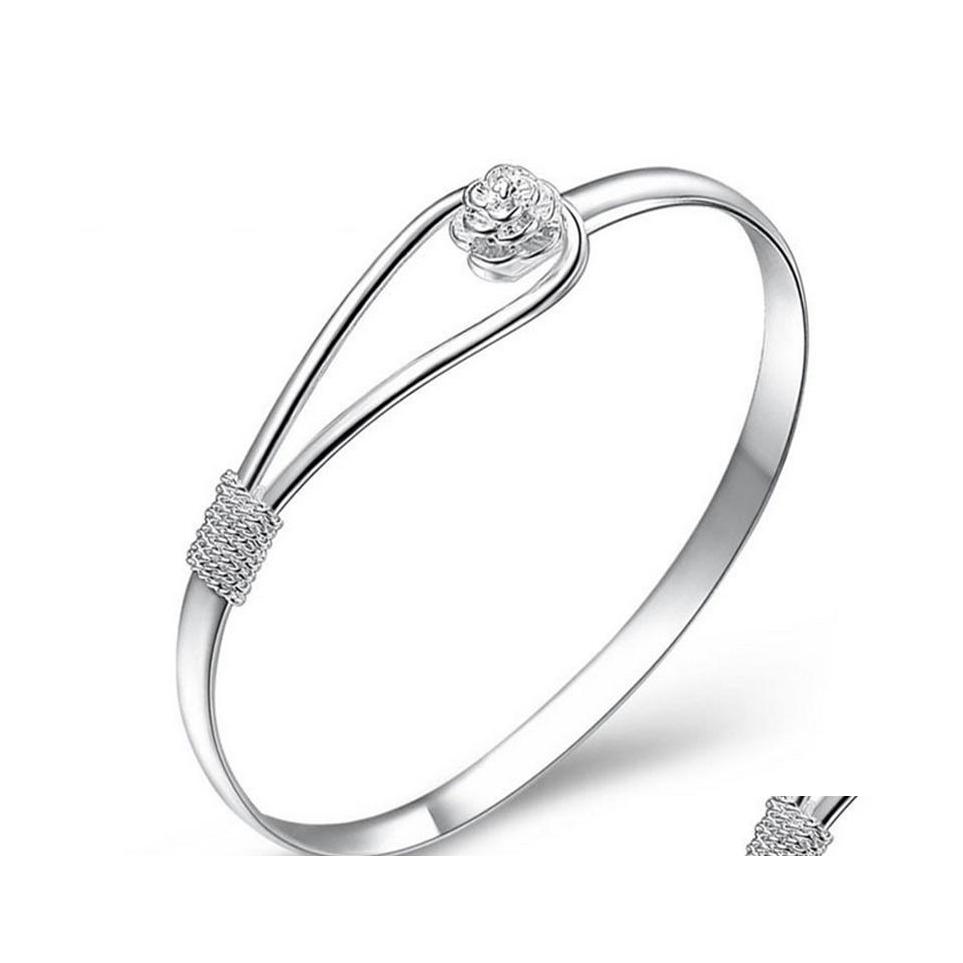 

Bangle Adjustable Bracelets Korean Romatic Chic Girl Women Love Valentines Day Gift Charm Lovely Plated Sier Bangles Luckyhat Drop D Dhqrq