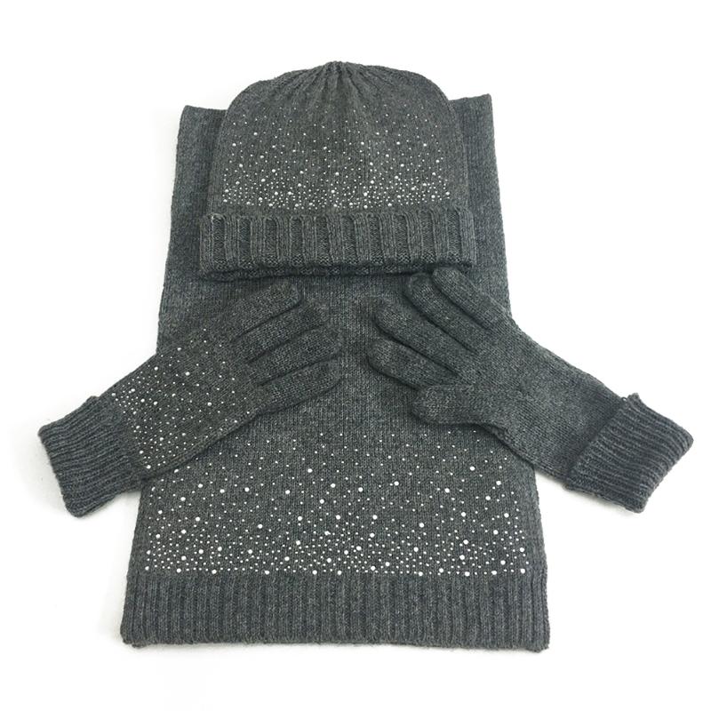 

Hats Scarves Gloves Sets & 3PCS/Set Solid Autumn Winter Knitted Fashion Hat Warm Scarf Soft