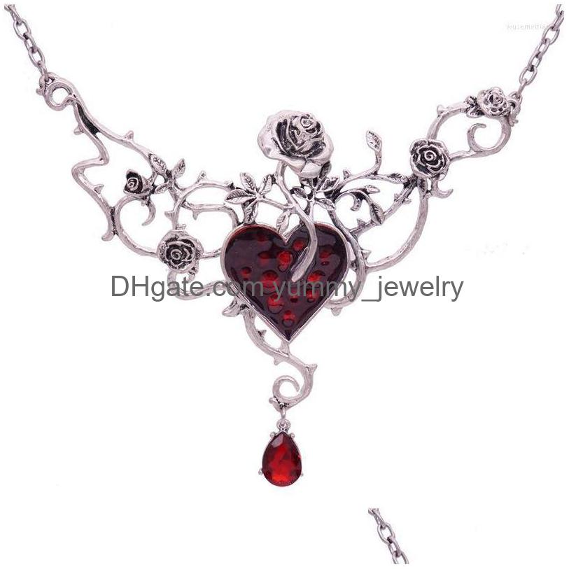 

Pendant Necklaces Vintage Jewelry Red Heart Rose Necklace Punk Goth Accessories Choker Daily Wear Halloween Party Trendy Drop Delive Dhlnv