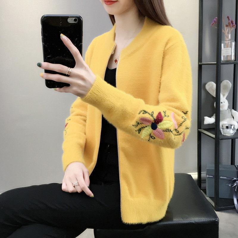 

Women's Knits & Tees Autumn Spring Jacket O-Neck Zipper Coat Long Sleeve Top Knitted Sweaters Women Solid Sweater Knitting D68Wo, Black