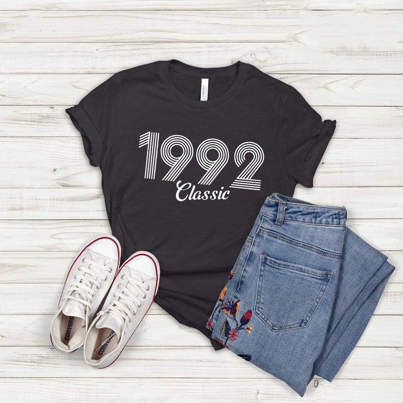 

Women' T Shirts Vintage 1992 Gifts 29th Birthday For Men Women Cotton Lady Clothes Fashion O Neck Short Sleeve Tees, Gray