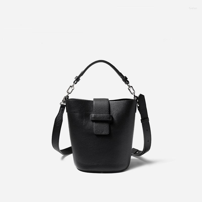 

Evening Bags Small Genuine Leather Bucket Shoulder Bag For Women Messenger Fashion Casual Travel Mini Purse And Handbags Sac Femme, Black shoulder bag