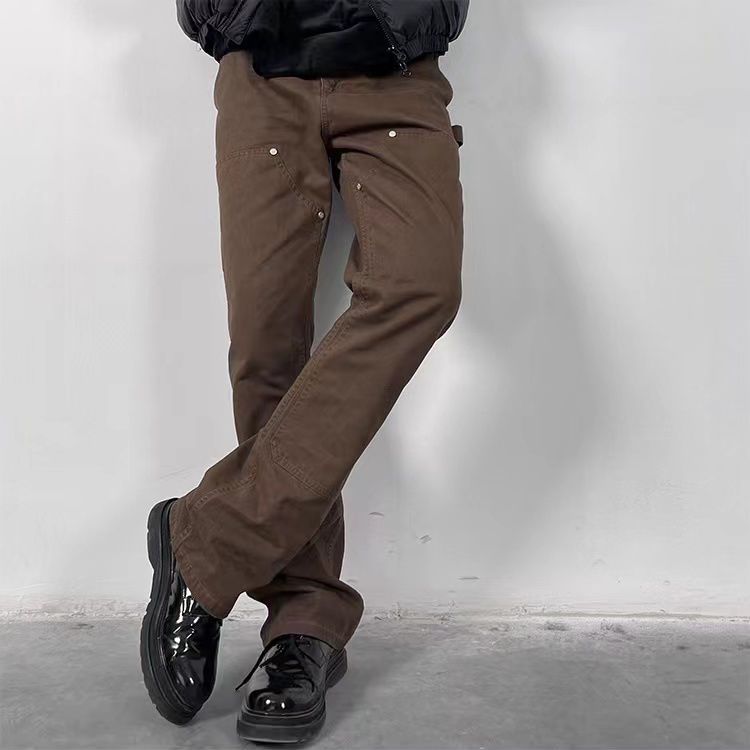 

Men Pants Women Jogger Loose Pocket Sweatpants Zipper Outdoor Sports Casual Trousers, Brown