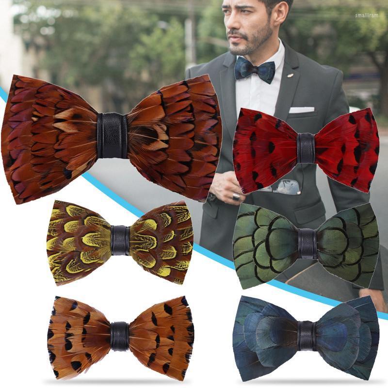 

Bow Ties Men Wedding Party Bowtie Temperament Original Design Natural Brid Feather Tie Men's Banquet Set Accessories Cassette Brooch Smal22