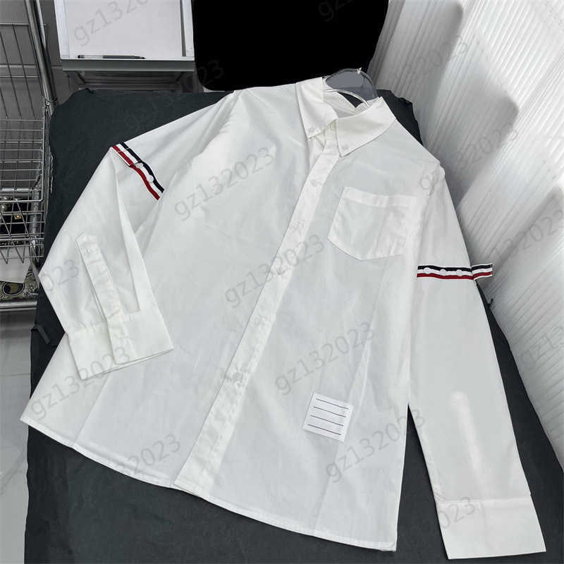 

Pure Cotton Blouse Shirts Front Pocket Design Lapel Casual Shirt Contrasting Color Striped Decorative Long Sleeve Designer Tops Blouses For Woman, 1 white