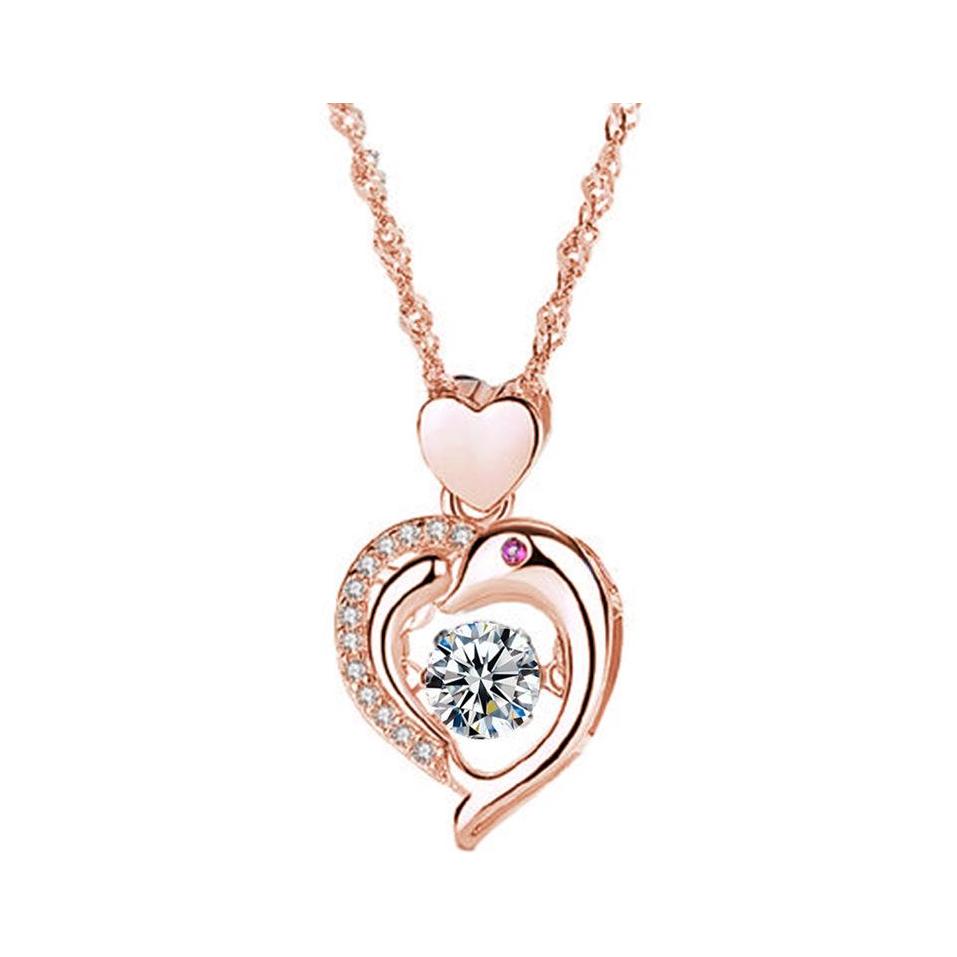 

Pendant Necklaces Love Dolphin Crystals For Women Cute Peach Heart Clavicle Chains Female Charm Jewelry Gift Fashion Sier Necklace D Dhia4