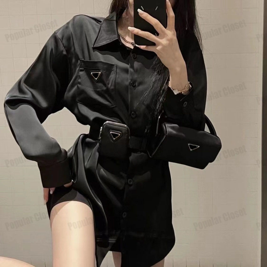 

designer Sashes Blouse for Womens Designers Triangle Letter Shirts Tops Quality Chiffon Women' Blouses Sexy Coat with Waist Bag 53Q2, White